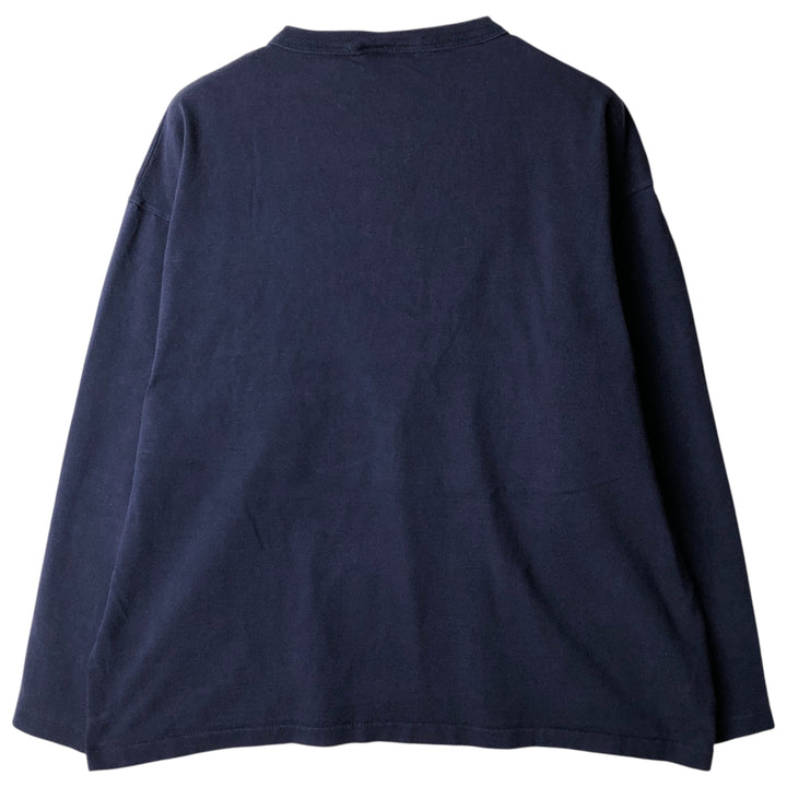 90'S HRLA Henley-neck long-sleeved T-shirt, Made in USA, Men's Size L, Vintage cotton navy blue type Vintage Second Hand