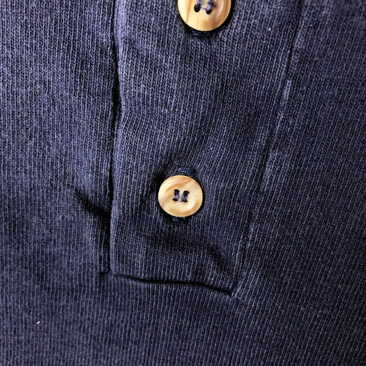 90'S HRLA Henley-neck long-sleeved T-shirt, Made in USA, Men's Size L, Vintage cotton navy blue type Vintage Second Hand