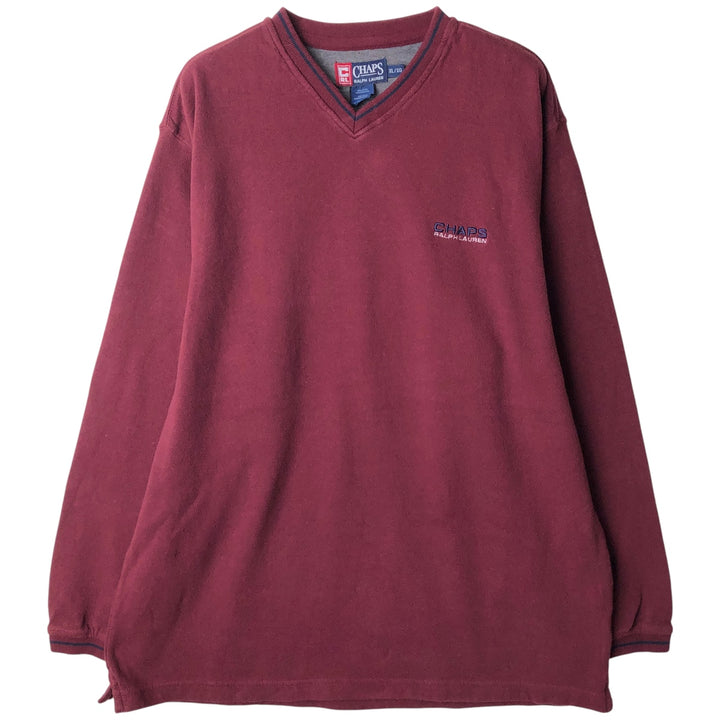 90'S Vintage Ralph Lauren Chaps V-neck Long Sleeve T-Shirt, Men's XL cotton burgundy type Vintage Second Hand