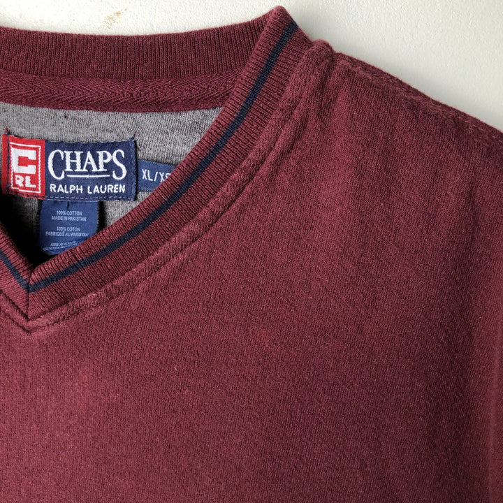90'S Vintage Ralph Lauren Chaps V-neck Long Sleeve T-Shirt, Men's XL cotton burgundy type Vintage Second Hand