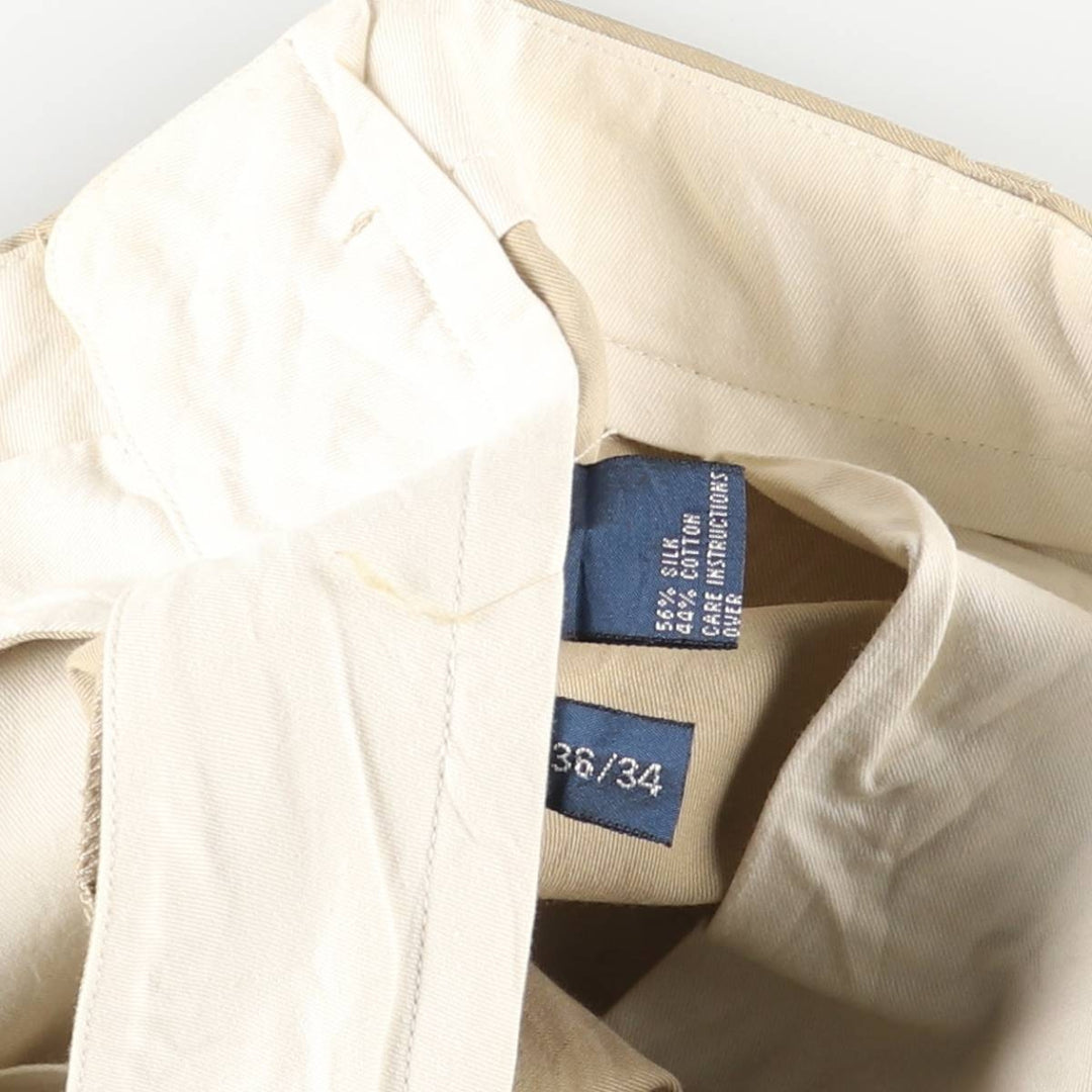 Ralph Lauren POLO by Ralph Lauren two-pleat silk and cotton slacks, men's size W36 silk Beige type Vintage Second Hand