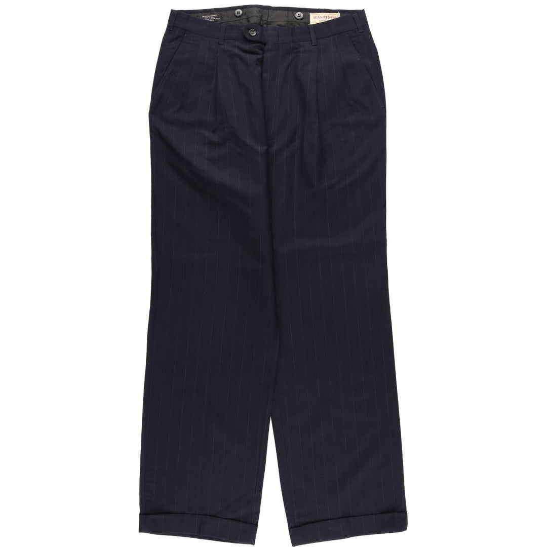 90'S Vintage HASTINGS Striped Two-Pleated Slacks, Made in USA, Men's Size 34 unclear navy blue type Vintage Second Hand
