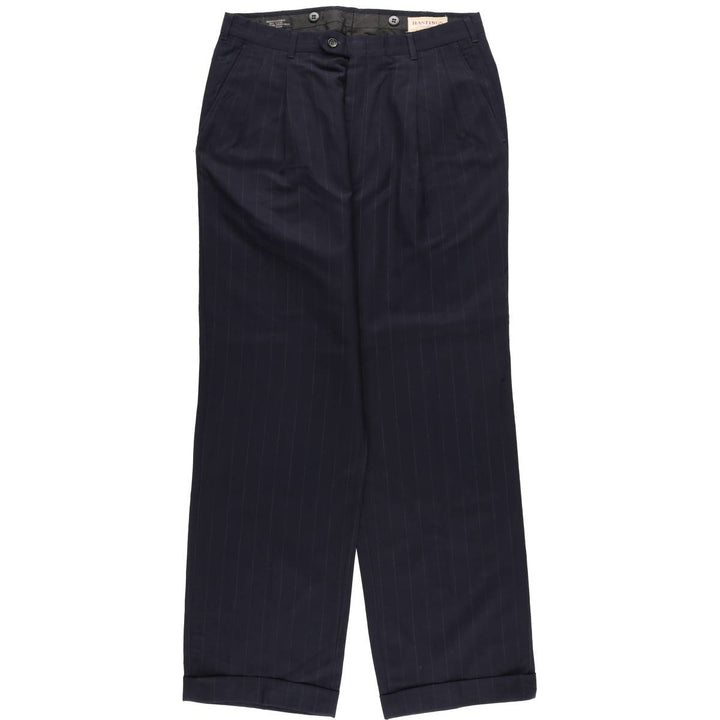 90'S Vintage HASTINGS Striped Two-Pleated Slacks, Made in USA, Men's Size 34 unclear navy blue type Vintage Second Hand