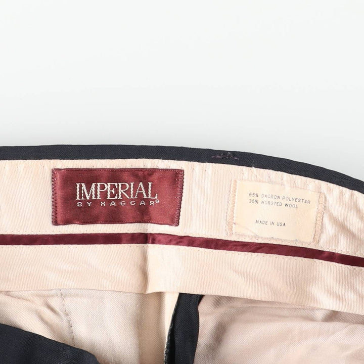 Haggar Imperial Two-Pleated Slacks, Made in the USA, Men's Size W32 polyester navy blue type Vintage Second Hand