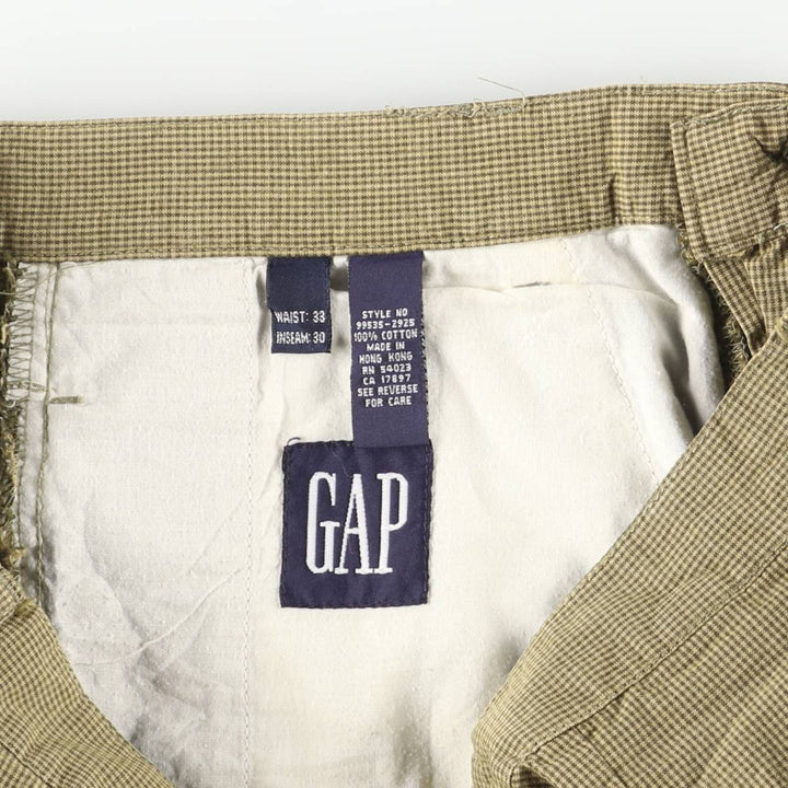 90'S GAP Vintage Check Pattern Two-Pleated Cotton Slacks, Men's Size W33 cotton Khaki type Vintage Second Hand