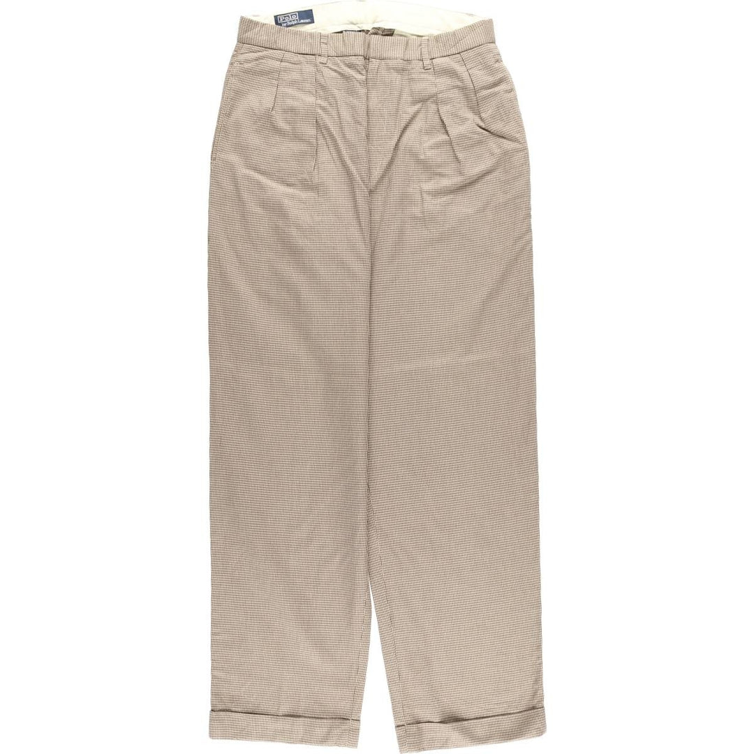 Ralph Lauren POLO by Ralph Lauren Houndstooth Pattern Two-Pleated Slacks, Men's Size W32 cotton brown type Vintage Second Hand