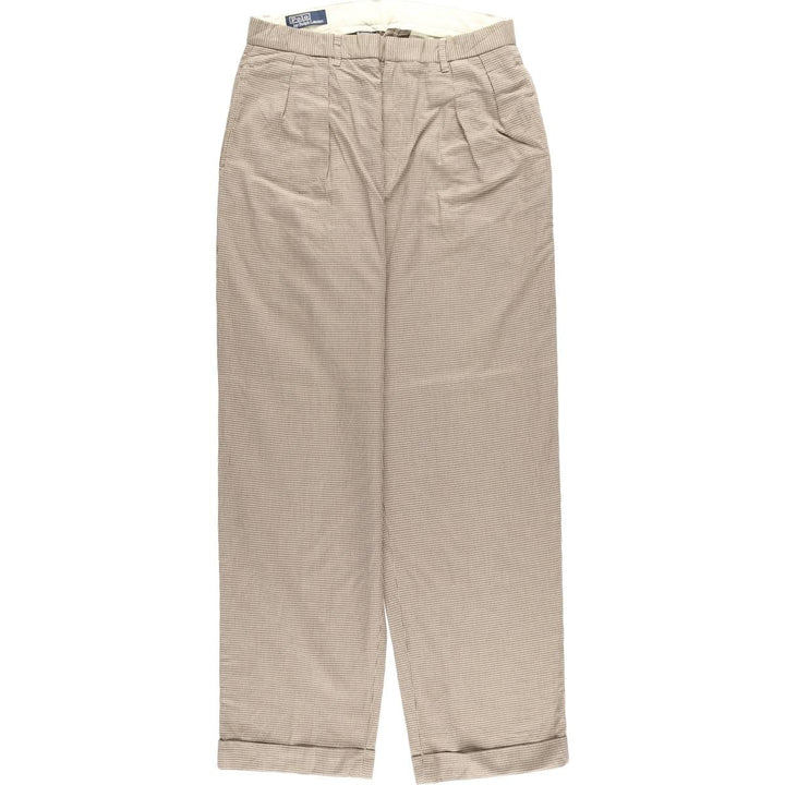 Ralph Lauren POLO by Ralph Lauren Houndstooth Pattern Two-Pleated Slacks, Men's Size W32 cotton brown type Vintage Second Hand