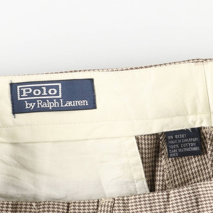 Ralph Lauren POLO by Ralph Lauren Houndstooth Pattern Two-Pleated Slacks, Men's Size W32 cotton brown type Vintage Second Hand