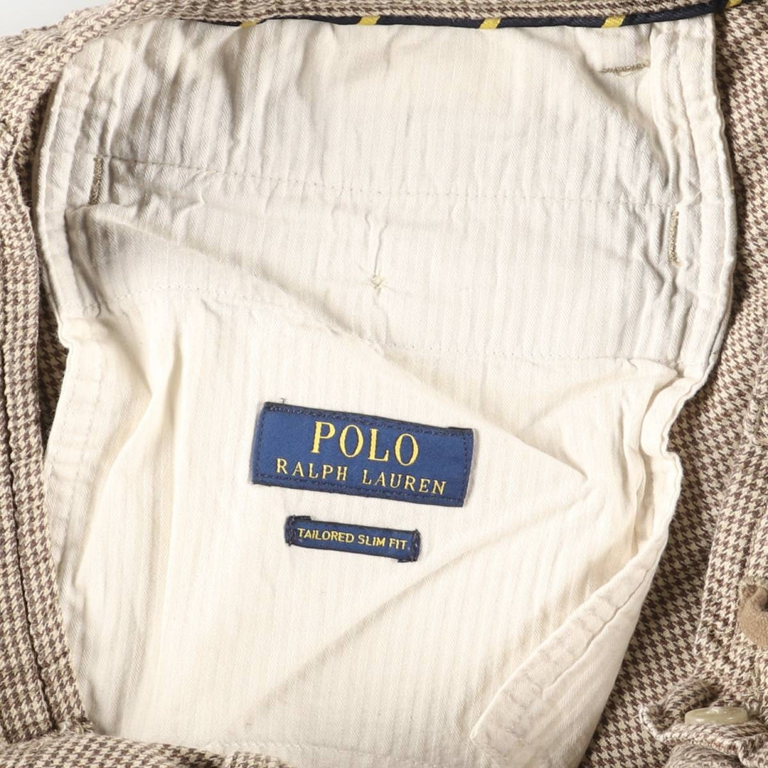 Ralph Lauren POLO RALPH LAUREN Tailored Slim Fit Houndstooth Pattern One-Tuck Linen Pants Slacks Men's Size L linen Beige type Vintage Second Hand