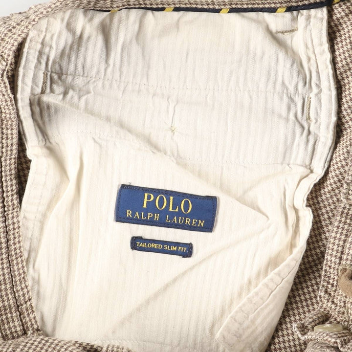 Ralph Lauren POLO RALPH LAUREN Tailored Slim Fit Houndstooth Pattern One-Tuck Linen Pants Slacks Men's Size L linen Beige type Vintage Second Hand