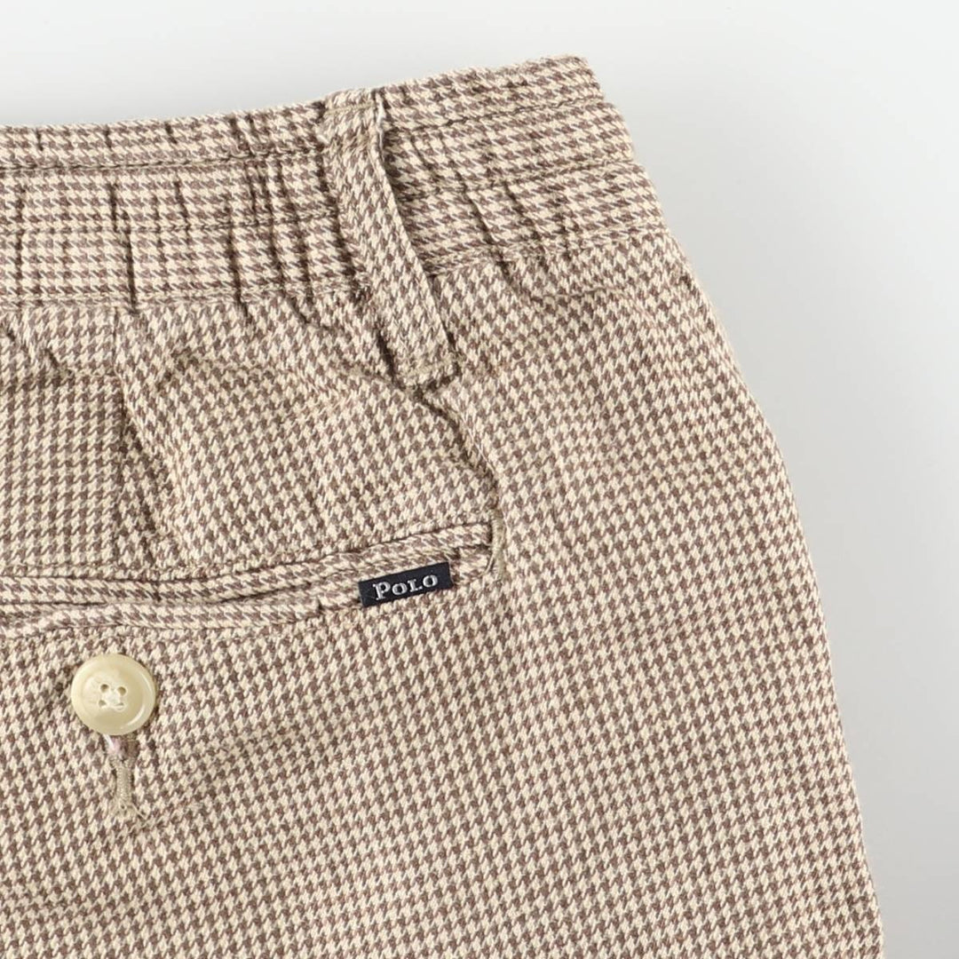 Ralph Lauren POLO RALPH LAUREN Tailored Slim Fit Houndstooth Pattern One-Tuck Linen Pants Slacks Men's Size L linen Beige type Vintage Second Hand