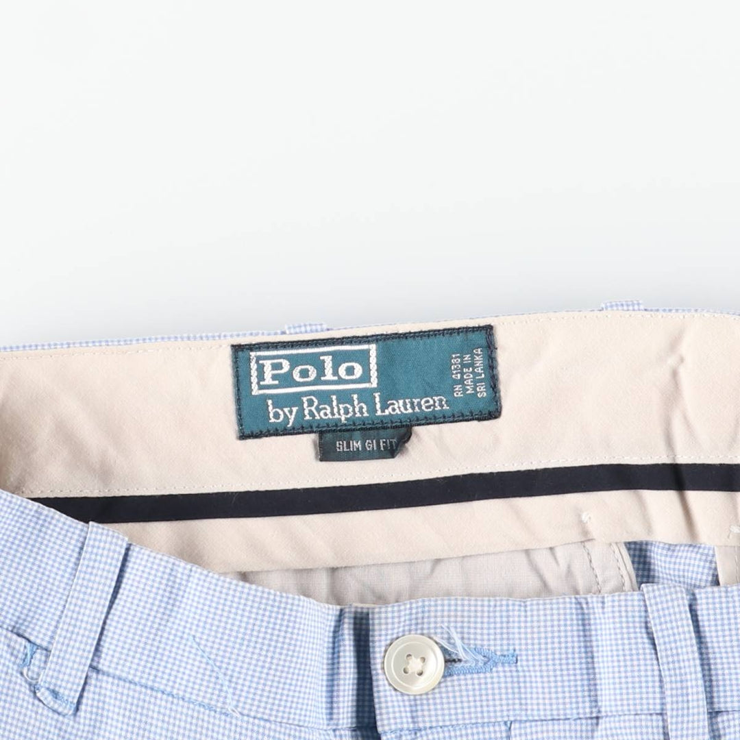 Ralph Lauren POLO by Ralph Lauren Slim Gi Fit Check Pattern Cotton Shorts, Men's Size W34 cotton Blue type light blue Vintage Second Hand