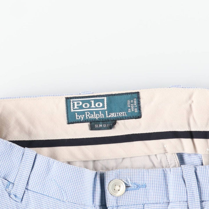 Ralph Lauren POLO by Ralph Lauren Slim Gi Fit Check Pattern Cotton Shorts, Men's Size W34 cotton Blue type light blue Vintage Second Hand