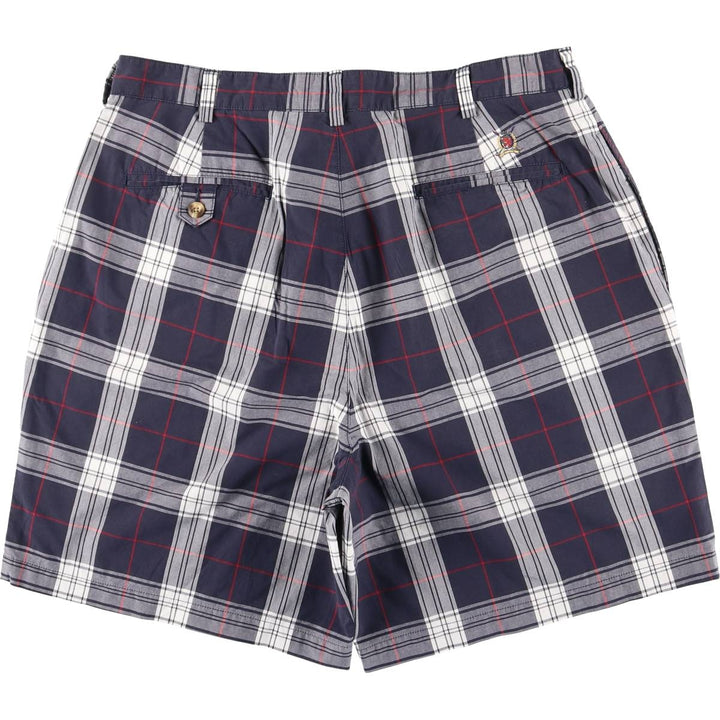 2000'S Tommy Hilfiger Golf Check Pattern Two-Pleated Cotton Shorts, Men's Size W36 cotton navy blue type Vintage Second Hand