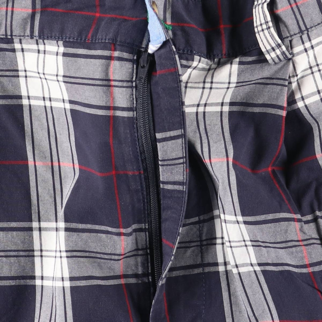 2000'S Tommy Hilfiger Golf Check Pattern Two-Pleated Cotton Shorts, Men's Size W36 cotton navy blue type Vintage Second Hand