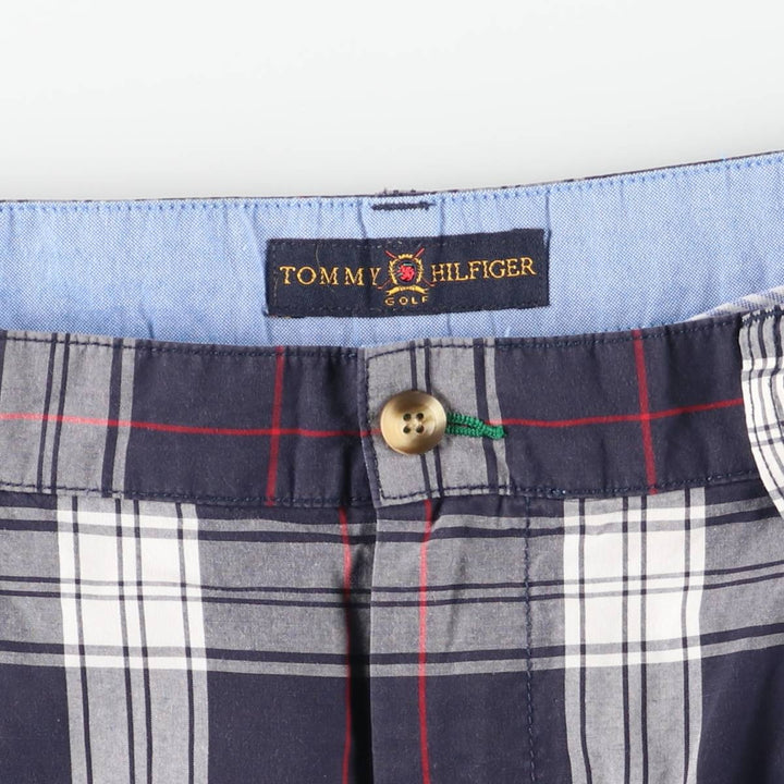 2000'S Tommy Hilfiger Golf Check Pattern Two-Pleated Cotton Shorts, Men's Size W36 cotton navy blue type Vintage Second Hand