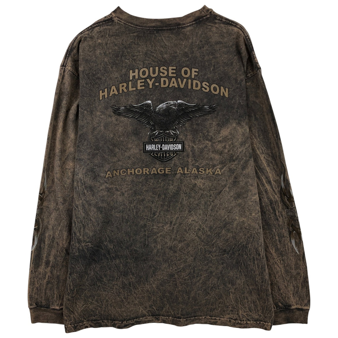 Harley-Davidson Eagle Pattern, Snake Pattern, Python Pattern Motorcycle Long Sleeve T-Shirt, Made in USA, Men's Size XL cotton beige type brown Vintage Second Hand