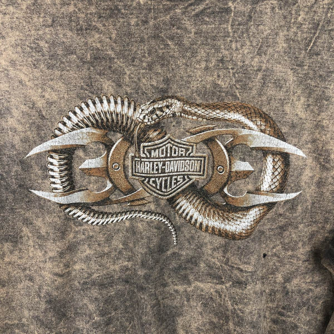 Harley-Davidson Eagle Pattern, Snake Pattern, Python Pattern Motorcycle Long Sleeve T-Shirt, Made in USA, Men's Size XL cotton beige type brown Vintage Second Hand