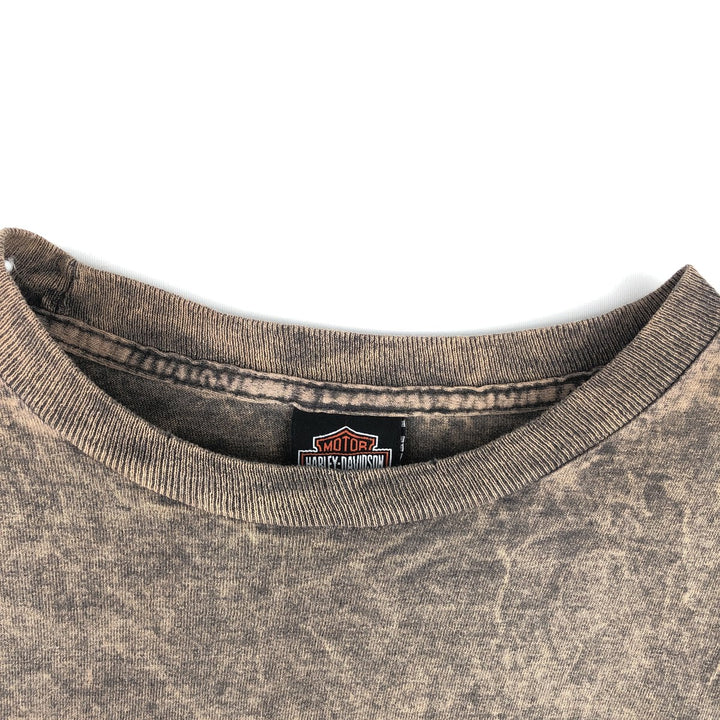 Harley-Davidson Eagle Pattern, Snake Pattern, Python Pattern Motorcycle Long Sleeve T-Shirt, Made in USA, Men's Size XL cotton beige type brown Vintage Second Hand