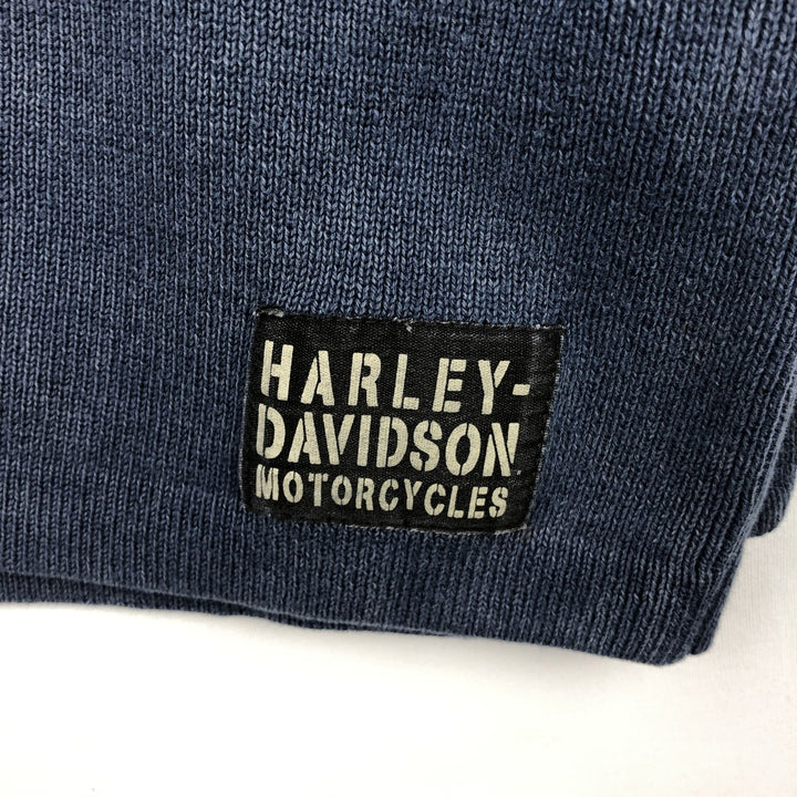 Harley-Davidson Henley-neck cotton knit sweater, men's size M cotton navy blue type Vintage Second Hand