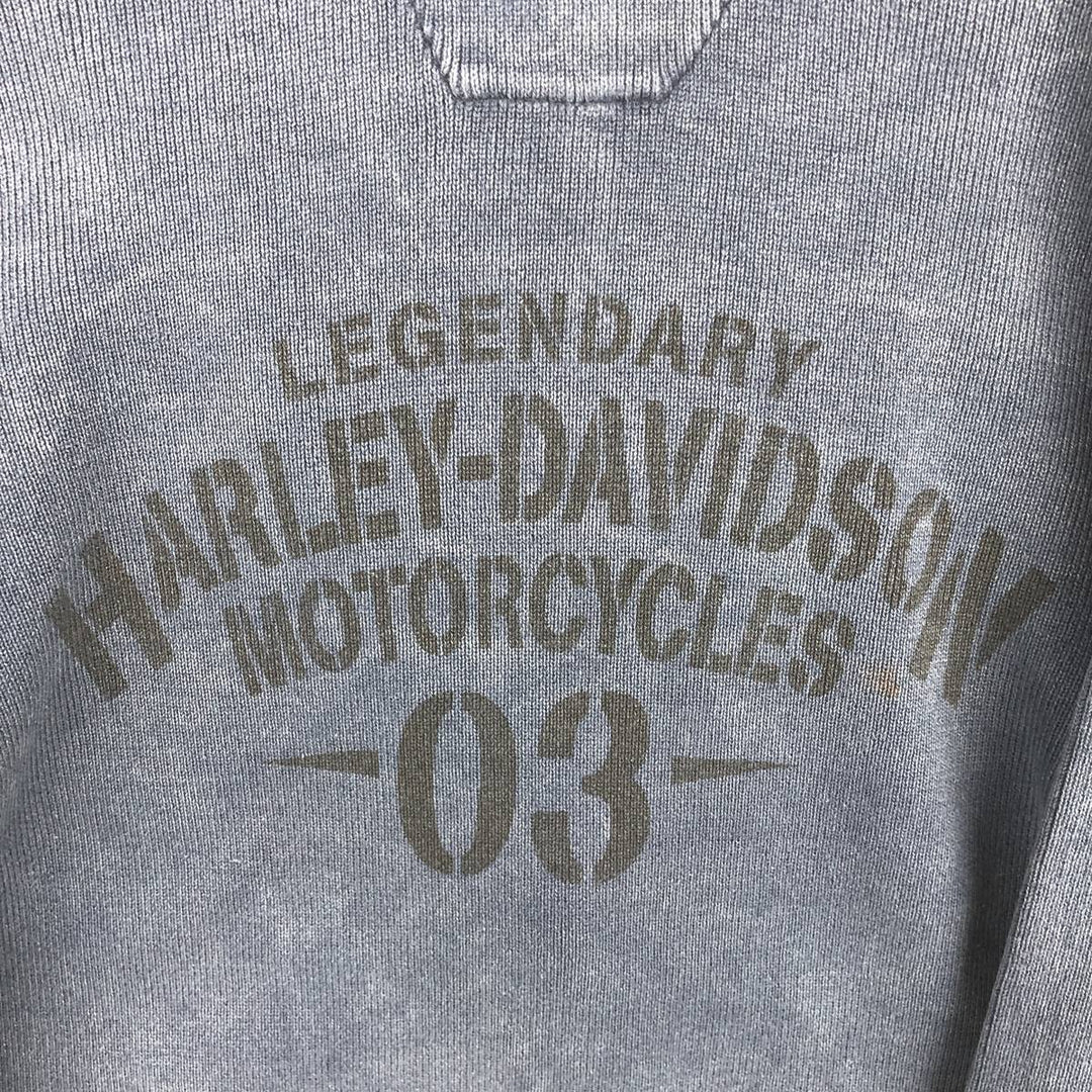 Harley-Davidson Henley-neck cotton knit sweater, men's size M cotton navy blue type Vintage Second Hand