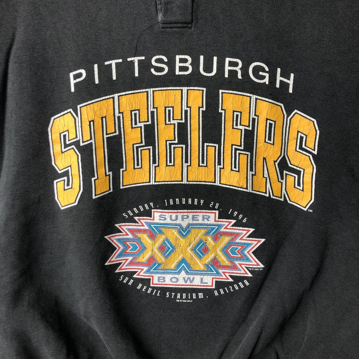 90'S Starter XXX Super Bowl NFL Pittsburgh Steelers Half-Button Hoodie, Men's Size XL cotton black type Vintage Second Hand