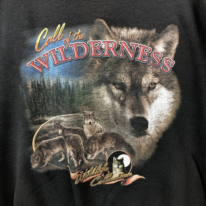 Wolf Pattern Print Sweatshirt, Men's XXL unclear black type Vintage Second Hand