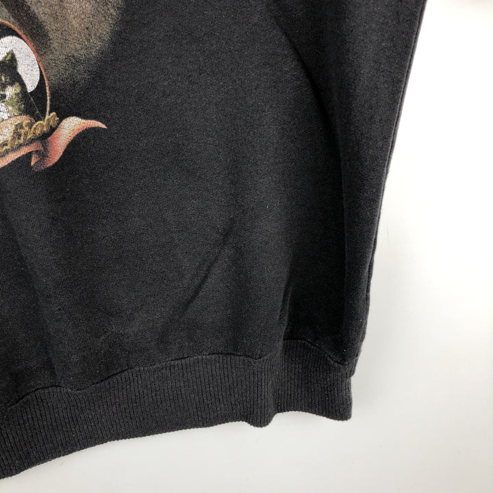 Wolf Pattern Print Sweatshirt, Men's XXL unclear black type Vintage Second Hand