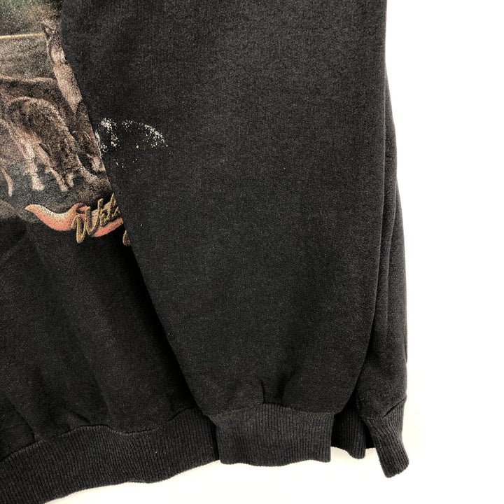 Wolf Pattern Print Sweatshirt, Men's XXL unclear black type Vintage Second Hand