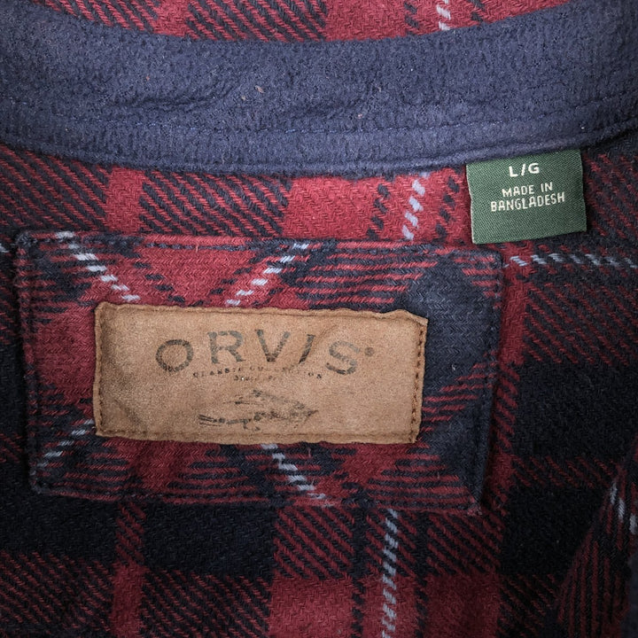 Orvis Check Pattern Long Sleeve Flannel Check Shirt, Men's Size L cotton red type Vintage Second Hand
