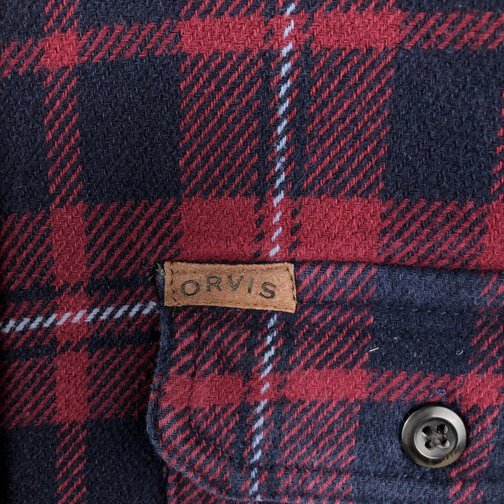 Orvis Check Pattern Long Sleeve Flannel Check Shirt, Men's Size L cotton red type Vintage Second Hand