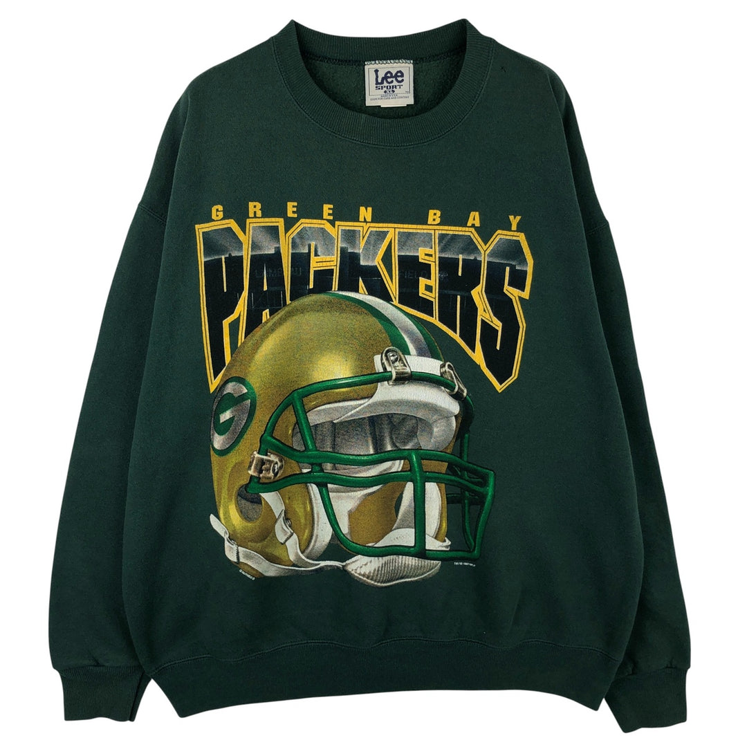 Vintage 90'S Lee SPORT NFL Green Bay Packers Print Sweatshirt, Made in USA, Men's Size XL cotton Green type dark green Vintage Second Hand