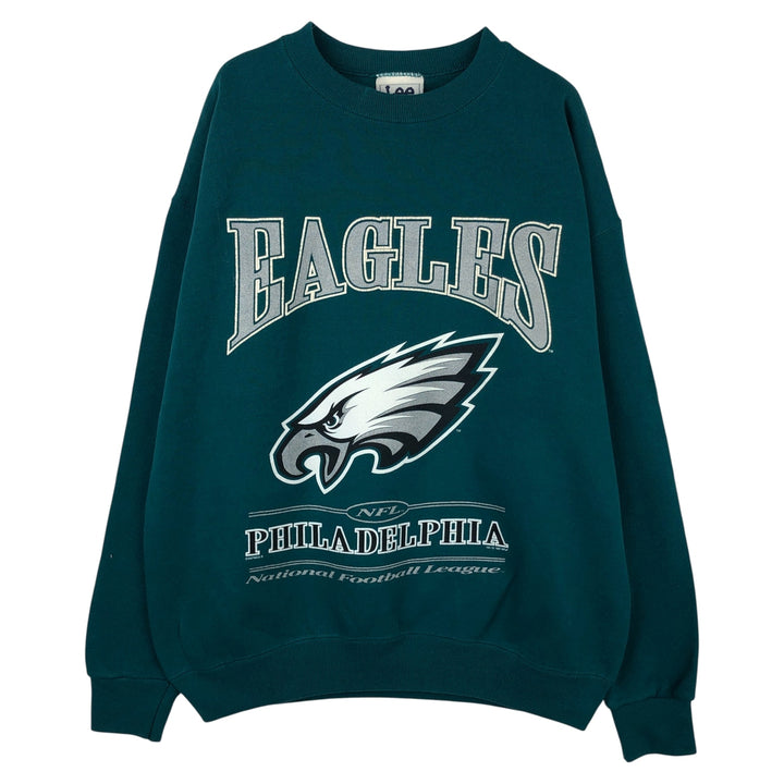 90'S Lee SPORT NFL Philadelphia Eagles Print Sweatshirt, Made in USA, Men's Size L cotton Emerald green Vintage Second Hand