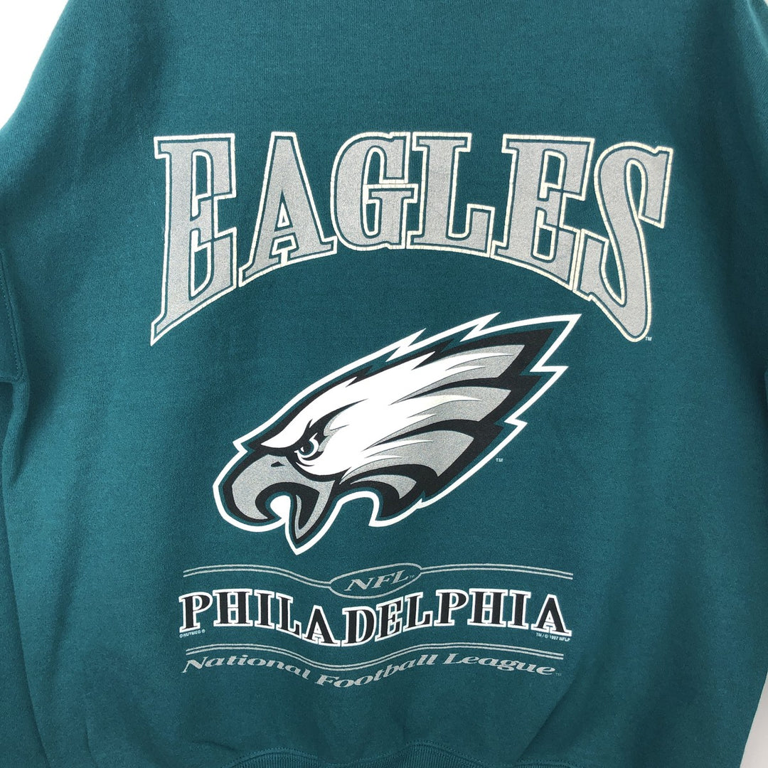 90'S Lee SPORT NFL Philadelphia Eagles Print Sweatshirt, Made in USA, Men's Size L cotton Emerald green Vintage Second Hand