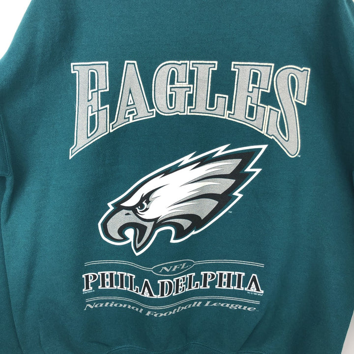 90'S Lee SPORT NFL Philadelphia Eagles Print Sweatshirt, Made in USA, Men's Size L cotton Emerald green Vintage Second Hand