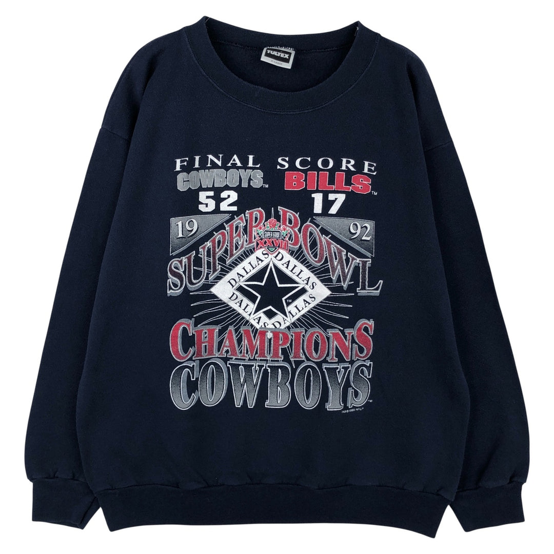 90'S Tartex XXVII Super Bowl NFL Dallas Cowboys Print Sweatshirt, Men's Size XL cotton black type Vintage Second Hand