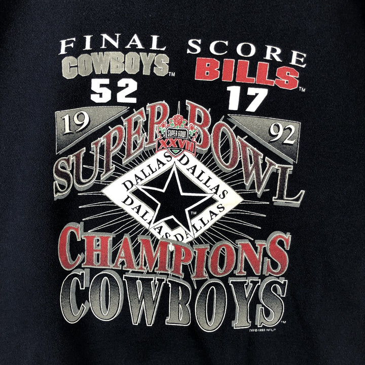 90'S Tartex XXVII Super Bowl NFL Dallas Cowboys Print Sweatshirt, Men's Size XL cotton black type Vintage Second Hand