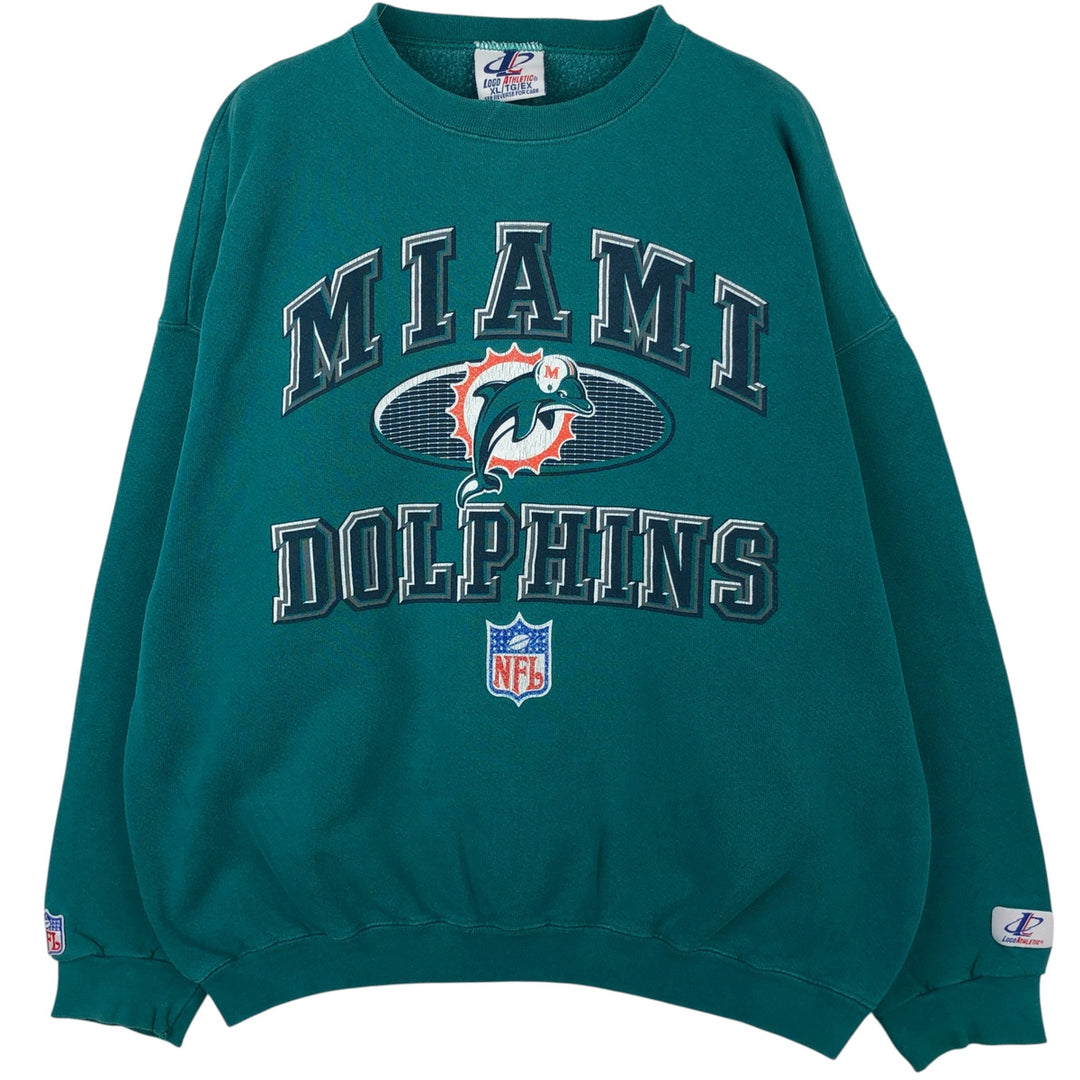 90'S ATHLETIC LOGO NFL Miami Dolphins Print Sweatshirt, Made in USA, Men's Size XL cotton Emerald green Vintage Second Hand