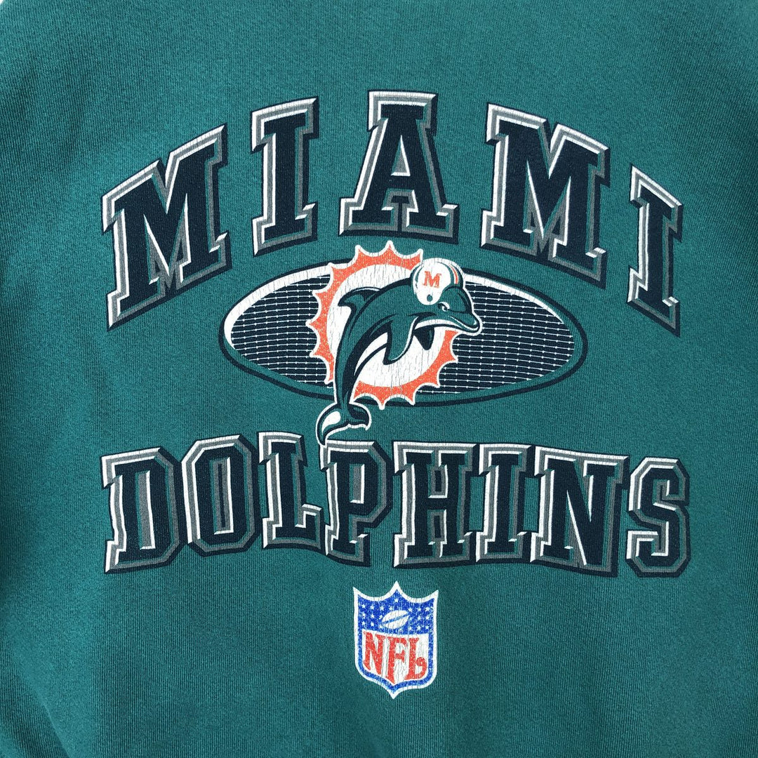 90'S ATHLETIC LOGO NFL Miami Dolphins Print Sweatshirt, Made in USA, Men's Size XL cotton Emerald green Vintage Second Hand