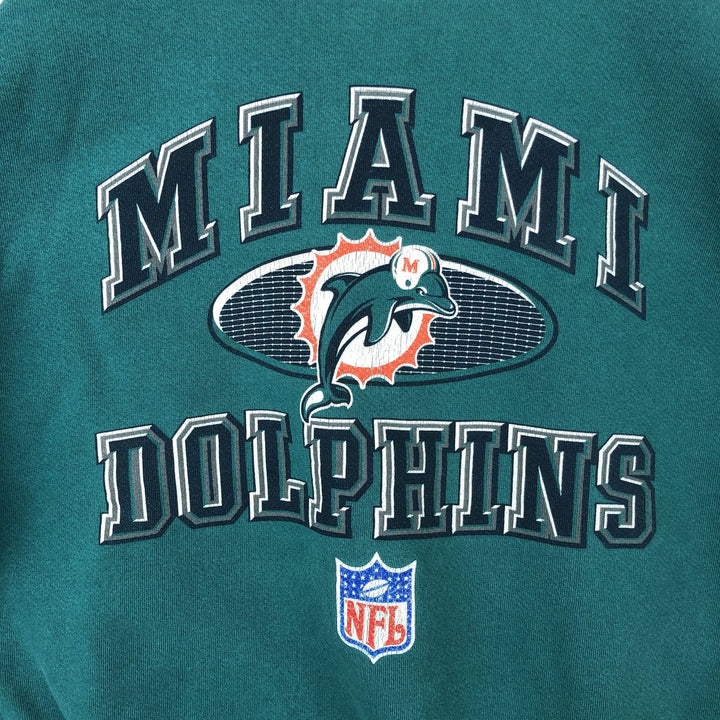 90'S ATHLETIC LOGO NFL Miami Dolphins Print Sweatshirt, Made in USA, Men's Size XL cotton Emerald green Vintage Second Hand