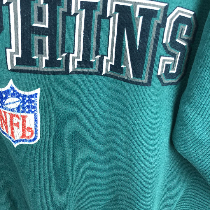 90'S ATHLETIC LOGO NFL Miami Dolphins Print Sweatshirt, Made in USA, Men's Size XL cotton Emerald green Vintage Second Hand