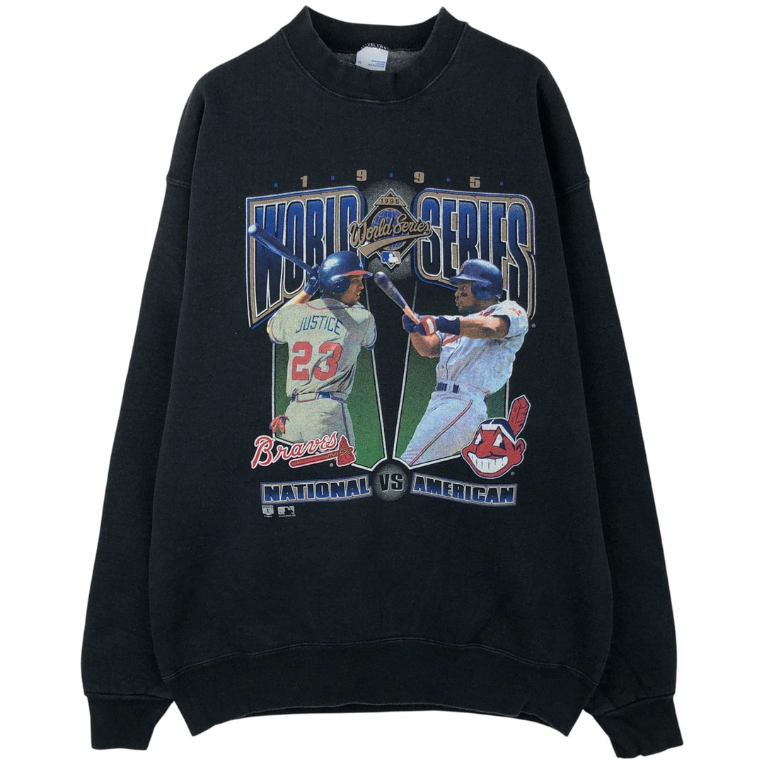 90'S SALEM Atlanta Braves/Cleveland Indians Print Sweatshirt, Men's Size XL cotton black type Vintage Second Hand