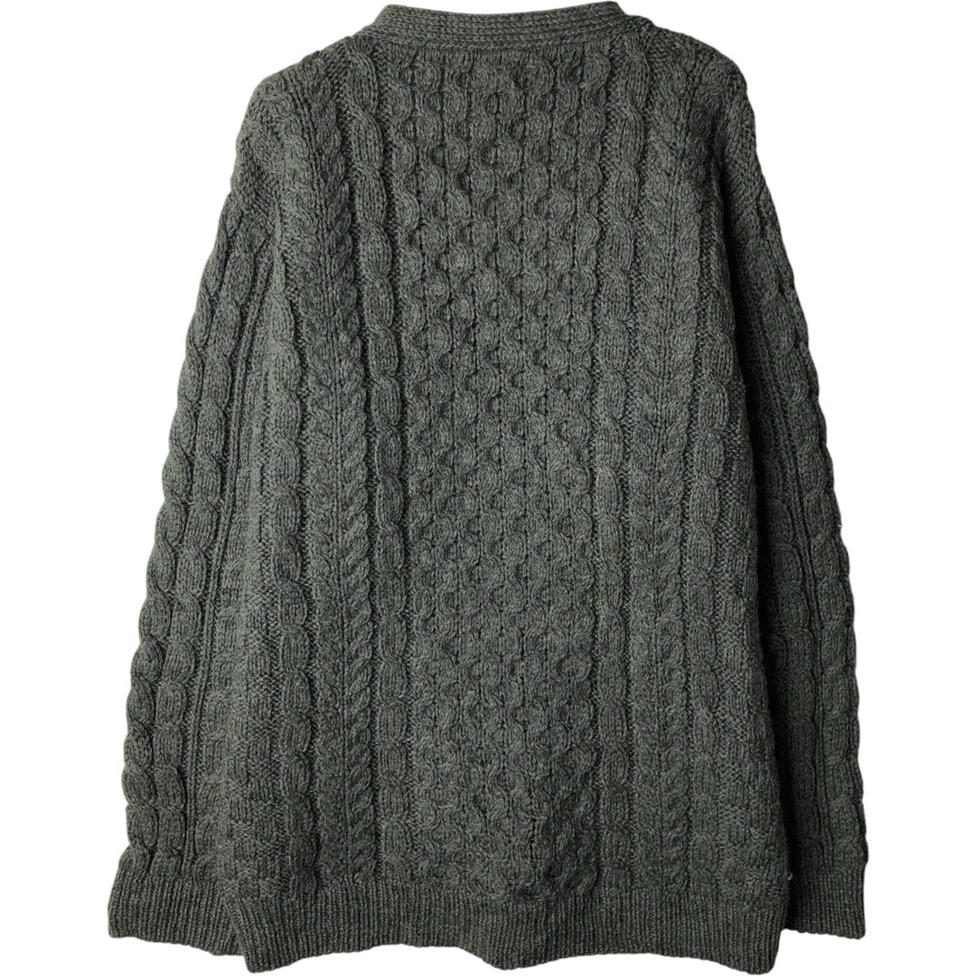 Vintage LLBean Fisherman Aran Knit Cardigan from the 1990s, Made in Ireland, Men's Size L wool Khaki type Vintage Second Hand