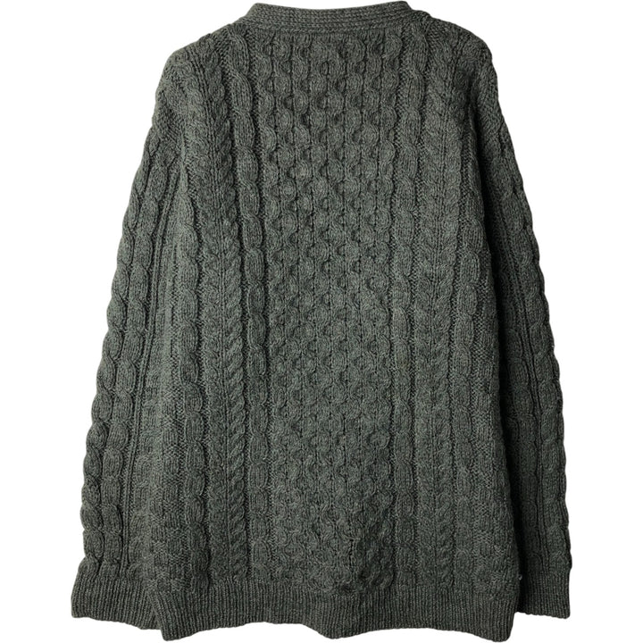 Vintage LLBean Fisherman Aran Knit Cardigan from the 1990s, Made in Ireland, Men's Size L wool Khaki type Vintage Second Hand