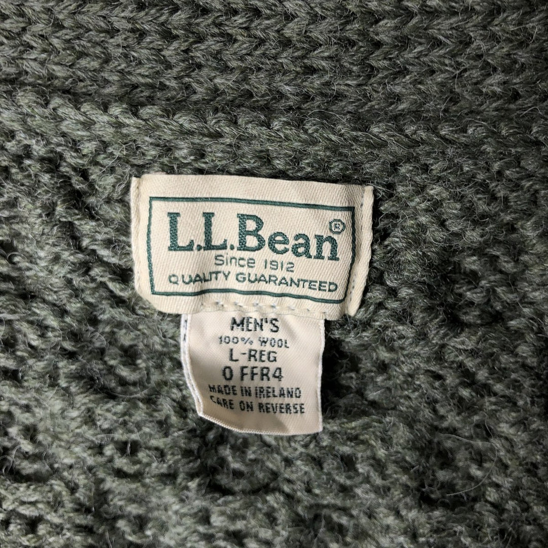 Vintage LLBean Fisherman Aran Knit Cardigan from the 1990s, Made in Ireland, Men's Size L wool Khaki type Vintage Second Hand