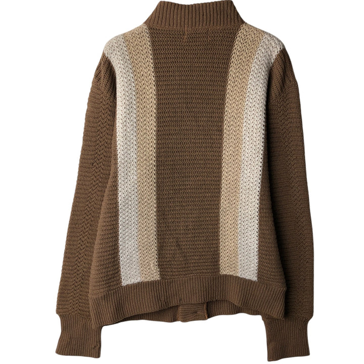 Vintage 1960'S BULKY KNIT striped wool knit cardigan, size M, men's Lamb wool beige type brown Vintage Second Hand