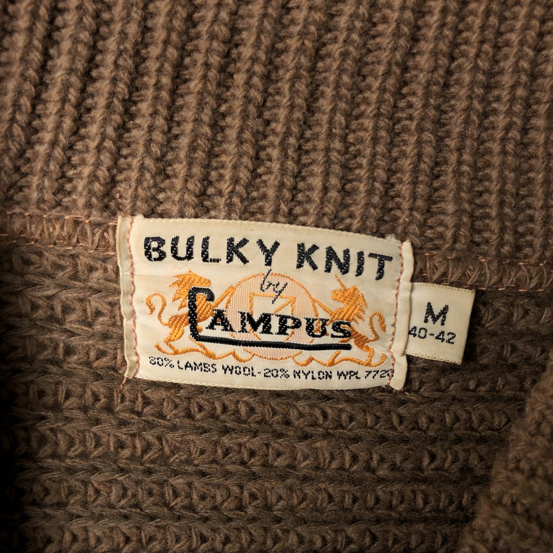 Vintage 1960'S BULKY KNIT striped wool knit cardigan, size M, men's Lamb wool beige type brown Vintage Second Hand