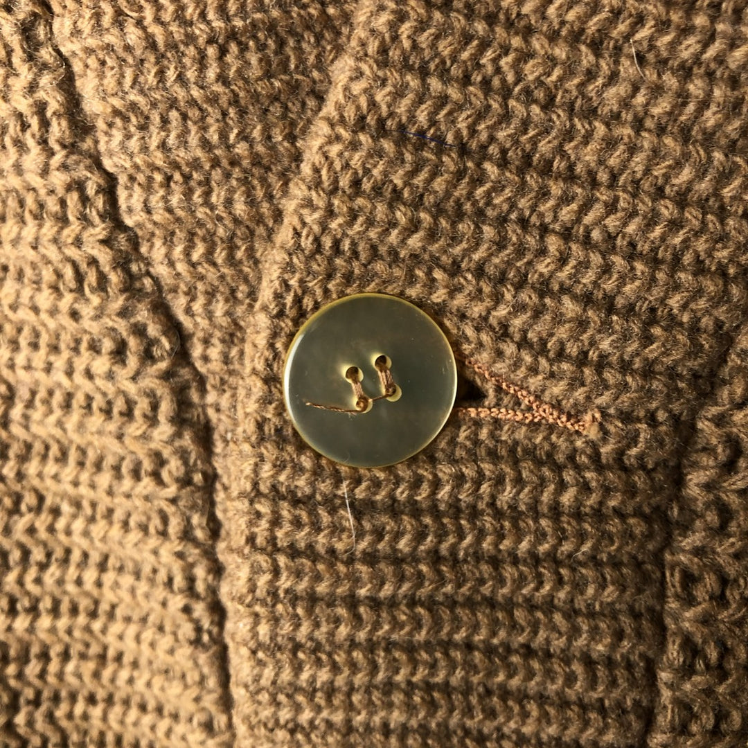 Vintage 1960'S BULKY KNIT striped wool knit cardigan, size M, men's Lamb wool beige type brown Vintage Second Hand