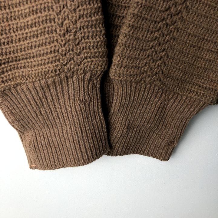 Vintage 1960'S BULKY KNIT striped wool knit cardigan, size M, men's Lamb wool beige type brown Vintage Second Hand