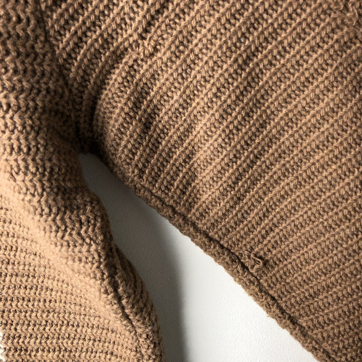 Vintage 1960'S BULKY KNIT striped wool knit cardigan, size M, men's Lamb wool beige type brown Vintage Second Hand